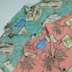 Set Of 2 Bermuda Bay Silk Hawaiian Tropical Floral Print Short Sleeve Shirts XXL